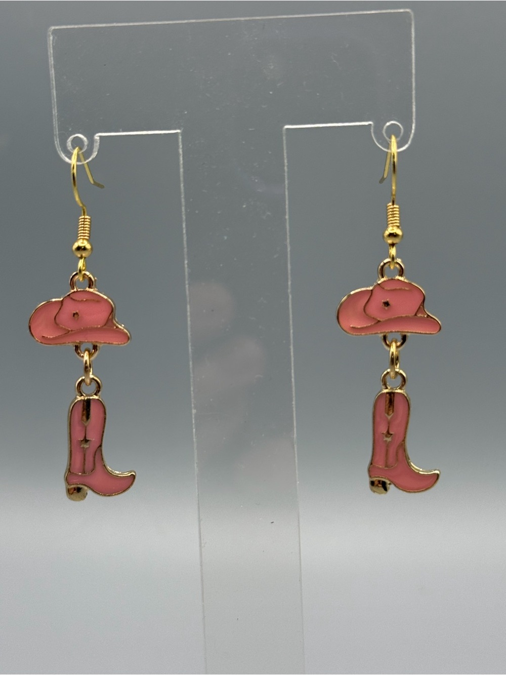Pink Cowboy Hat & Boot Dangle Earrings - Handmade #E0488C